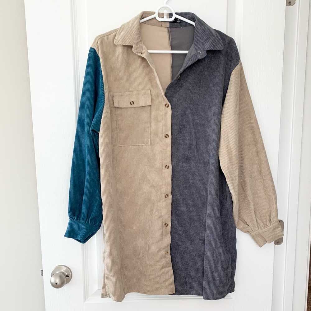 Nasty Gal Corduroy Colorblock Shirt Dress